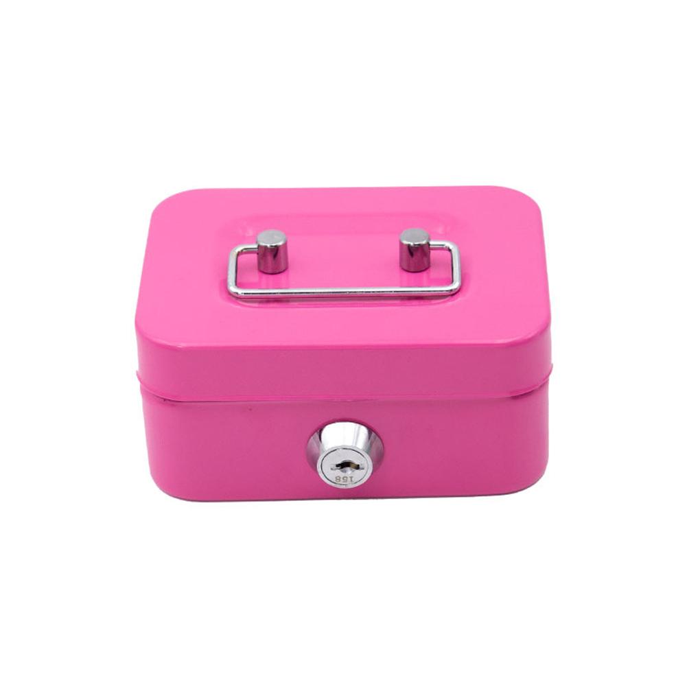 Money Box with Key 4.5inch Metal Cash Box Steel Cash Safe Box Petty Cash Deposit Tin with Lock 2 Keys Safety Storage Box Coin Bank