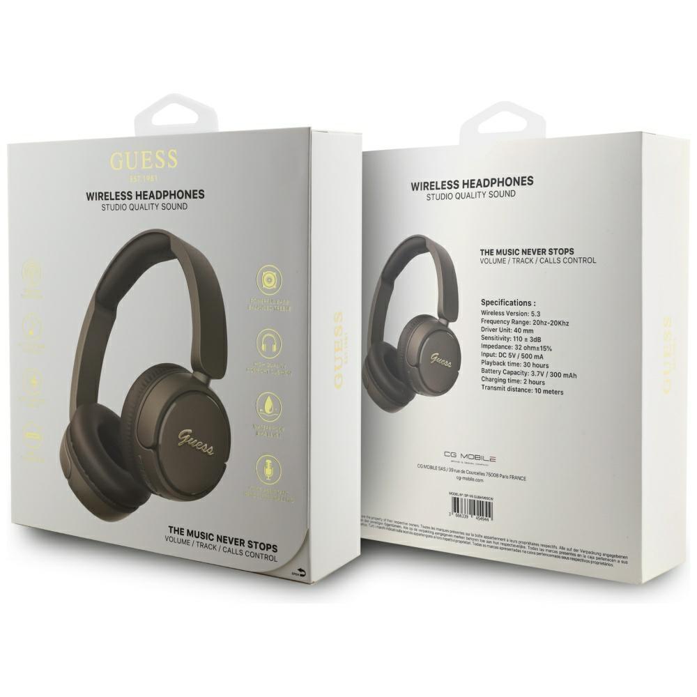 Guess Bluetooth 5.3 Metal Logo Script Brown Over-Ear Headphones