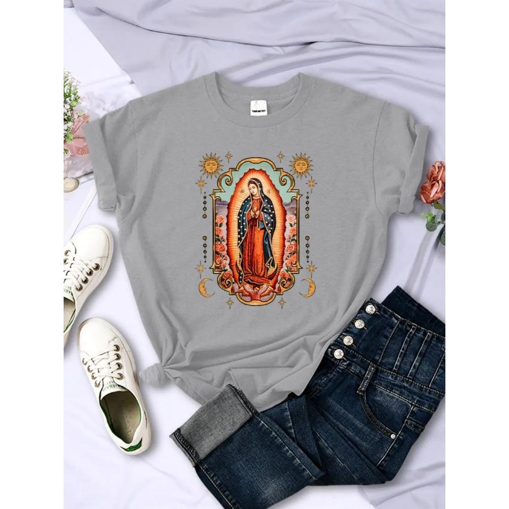 Street T-Shirts Our Lady of Guadalupe Printed Tee Shirts Comfortable O-Neck Short Sleeve Summer Casual Female Clothes