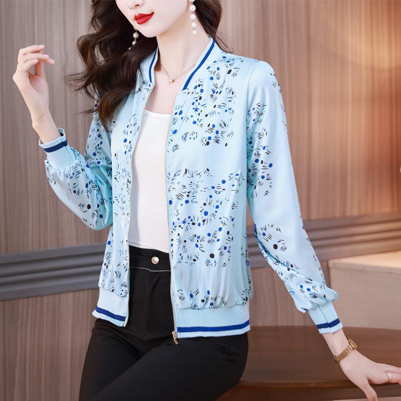 Пальто осеннее новое бейсбольное платье с цветочным принтом для мам среднего возраста, верхняя женская короткая куртка