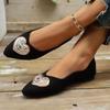 Suede Single Shoes Autumn New Pointed Toe Shallow Mouth Metal Love Soft Sole Anti-slip Wear-resistant Flats