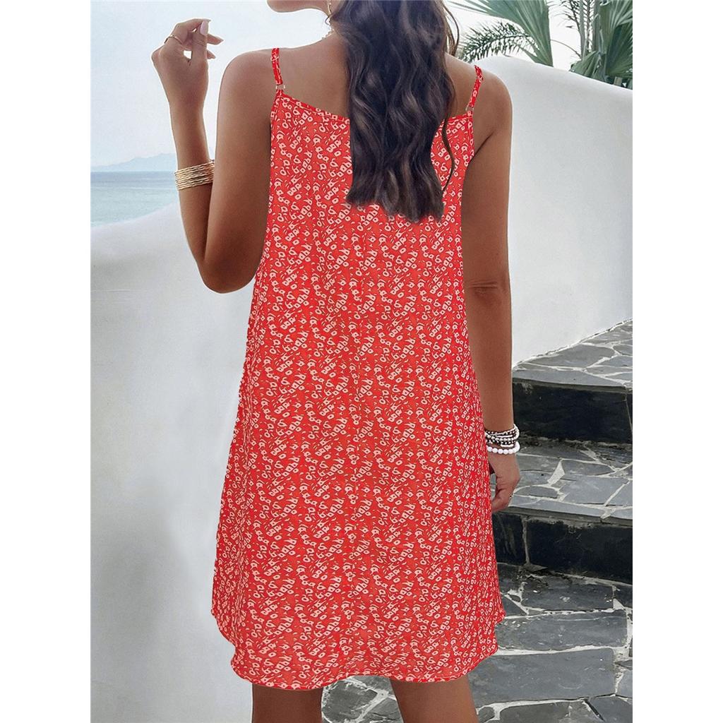 Women's Summer Dress Sleeveless Suspender Floral Dress