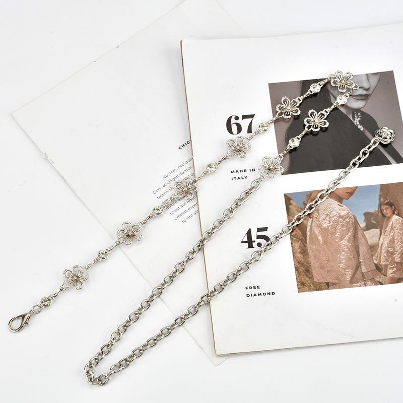 High-end Simple Metal Flower Decoration Rhinestone Waist Chain Women's Dress Accessories Temperament Belt Women