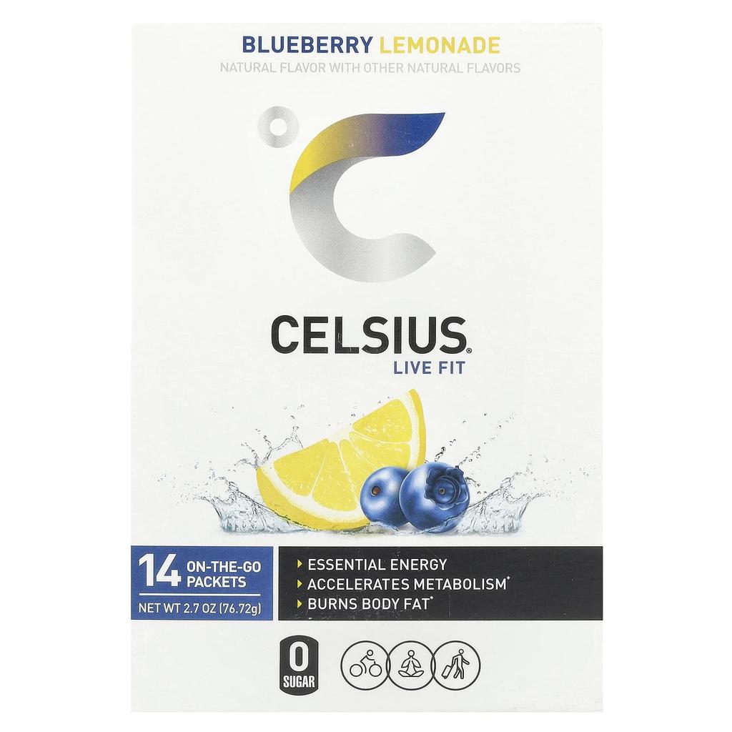 Celsius, Live Fit, черничный лимонад, портативная упаковка 14 шт., 0,19 унций (5,48 г) Каждый