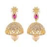 Women Gold Plated Designer Jaliwala Jhumka Earrings With Estele Zircons With Pearl And Ruby Crystals