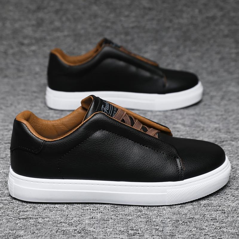 Hot Sale Black Leather Men's Casual Shoes Plus Size 48 Classic Low Cut Skateboard Shoes Men Comfortable Social Sneakers Male
