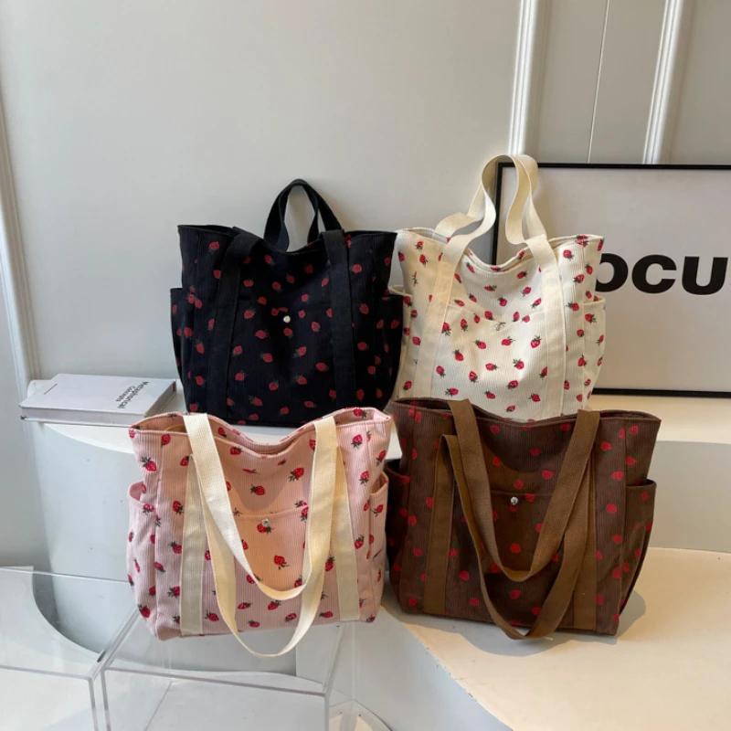 Fresh Sweet Girl's Handbag Fashionable High End Corduroy Printed Shoulder Bag Leisure Shopping Commuter Women's Underarm Bag