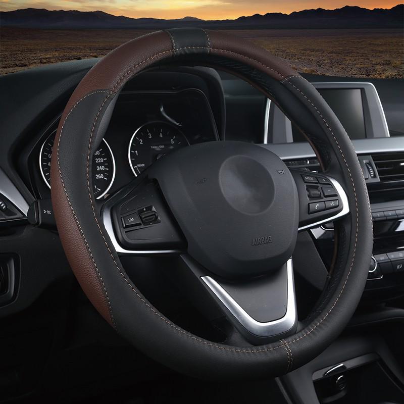Чехол на руль из высококачественной кожи с двойной строчкой — трансграничный аксессуар для салона автомобиля на все времена года