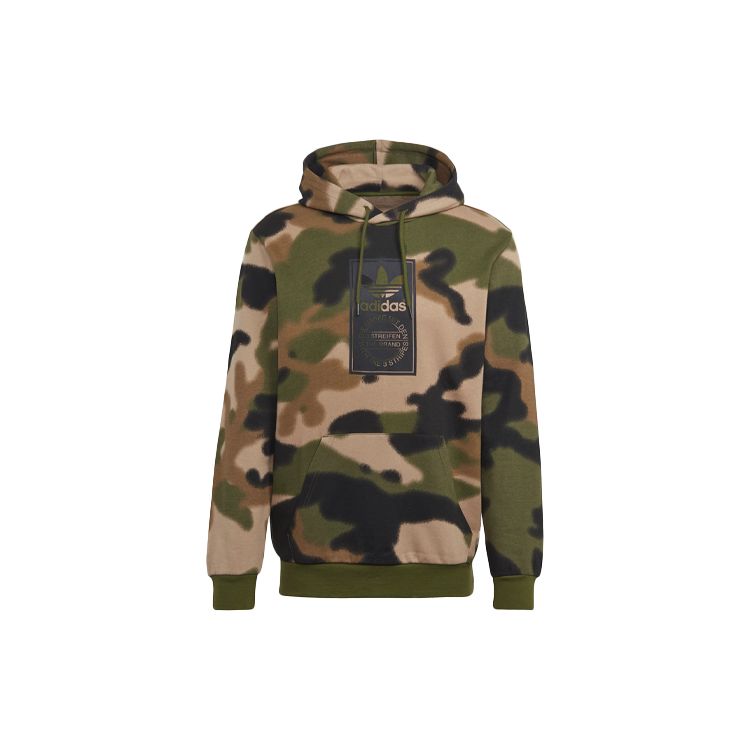 adidas Толстовка с капюшоном Originals Trefoil Мужские топы Зеленый камуфляжный GN1879