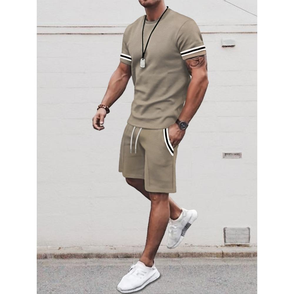 Summer men's short-sleeved short pants set with digital prints breathable and