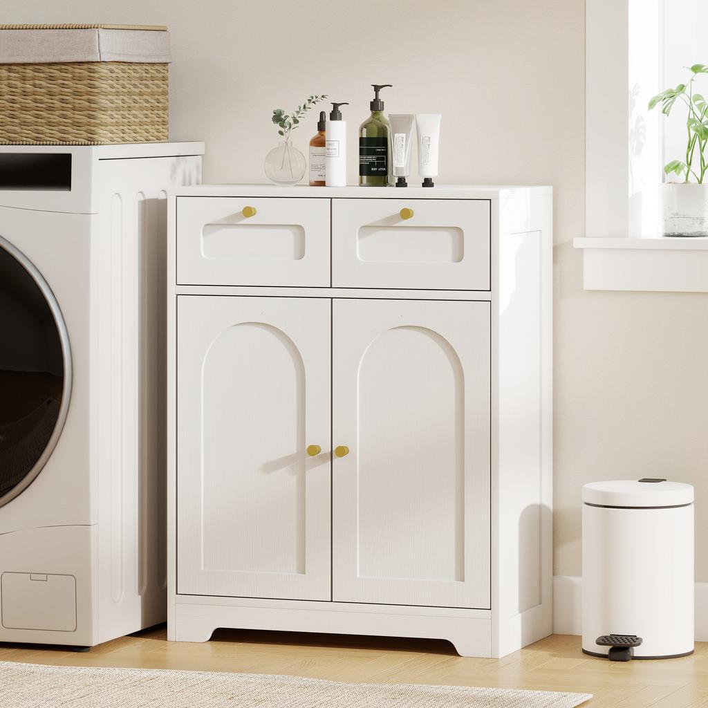Under Sink Bathroom Cabinet with 2 Arch Doors - White