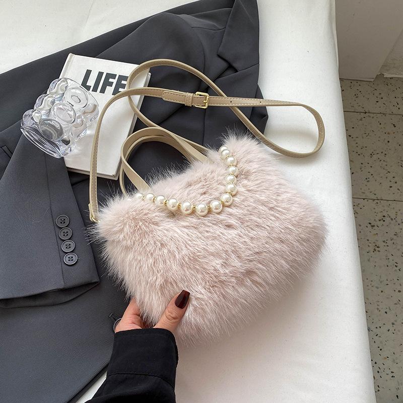 Fashion Women Faux Fur Tote Bag Zipper Solid Color Ladies Crossbody Shoulder Bag Trendy Winter Autumn Soft Fluffy Plush Handbags