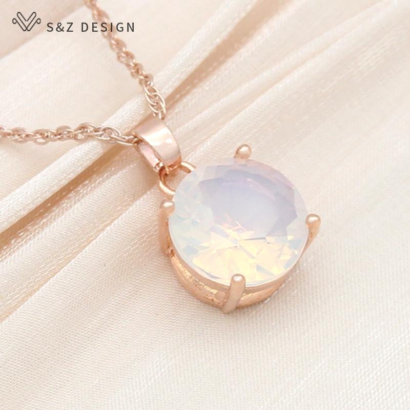 Модное элегантное круглое ожерелье с подвеской из белого опала для женщин, свадебное ожерелье цвета розового золота, классические ювелирные изделия