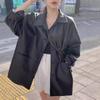 Korean Style Women's Trendy Lapel Motorcycle Leather Jacket - Autumn Loose Fit Cardigan Top
