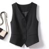Women Formal Vest V Neck Single-breasted Sleeveless Cardigan Solid Color Loose OL Commute Office Wear Waistcoat Lady Coat EMA