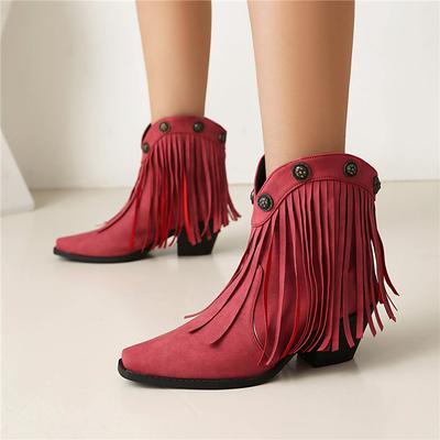FOREADA Женские ботильоны в ковбойском стиле, круглый носок, блочный высокий каблук, западные ботинки, металлическая отделка, кисточка, ковбойские короткие ботинки, женская модная обувь, осень-зима
