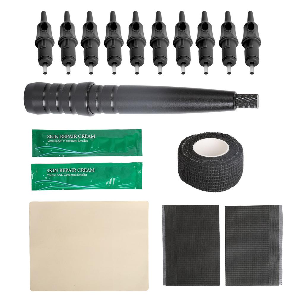 Набор для татуировки, алюминиевая ручка для татуировки и 10 шариковых картриджей с тренировочной кожей