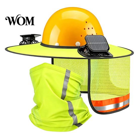 Polyester Helmet Neck Cover Hat Shield with Fan, Ventilation Visor Mesh Design, Full Brim Ventilated Sun Protection Guard for Construction Outdoor