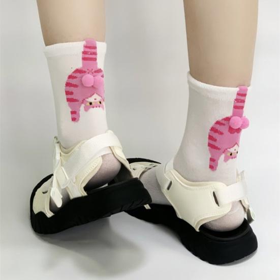 Cute Cat Socks with Balls 3D Fuzzy Balls Novelty Funny Animal Socks Women's Soft Cotton Crew Socks for Cat Lovers Christmas Birthday Gifts