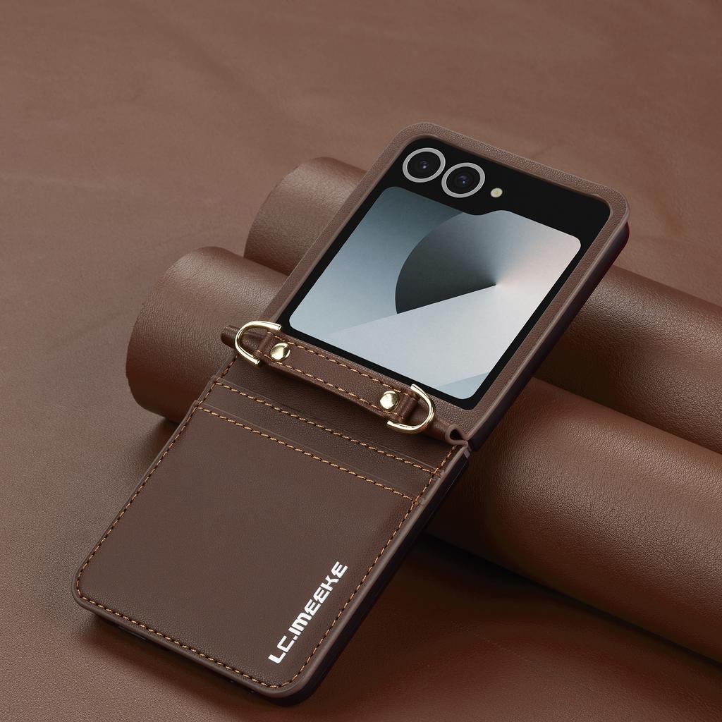 Кошелек-сумка через плечо с отделениями для карт, кожаный чехол для Samsung Galaxy Z Flip 7 6 5 4 5G 3 7FE Flip7, ремешок-шнурок, деловой чехол