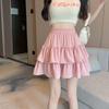 Spring 2025 High Waist Ruffle Chiffon A-Line Midi Skirt for Women - Petite Puff Cake Style