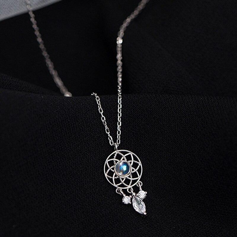 Moonlight Stone Dream Catching Net Water Drop Pendant Necklace For Women Exquisite Hollow Out Jewelry Gift YSL