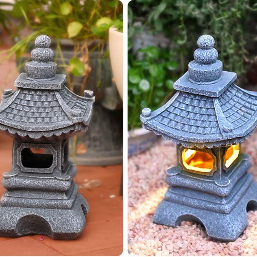 Resin Statue Light Exquisite Landscap Decorative Lamp Solar Stone Tower Light Courtyard