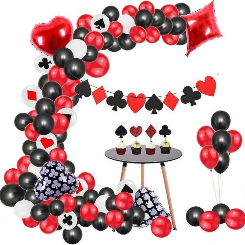 Casino Party Decorations 95pcs Game Night Balloons Garland Poker Banner Las Vegas Party Decorations Poker Black Red Casino Mylar Balloons Casino Birth