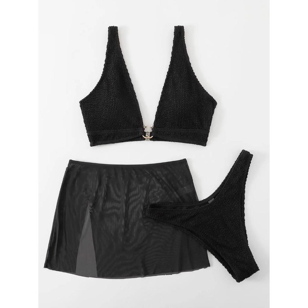 3 Pieces U-ring High Cut Bikini Swimsuit & Split Thigh Beach Skirt Swimwear Women 2024 Bathers Bathing Swimming Suit Female