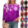 Women's Fashionable Round Neck 3/4 Sleeve Printed Casual Basic Pleated Pullover T-shirt Top