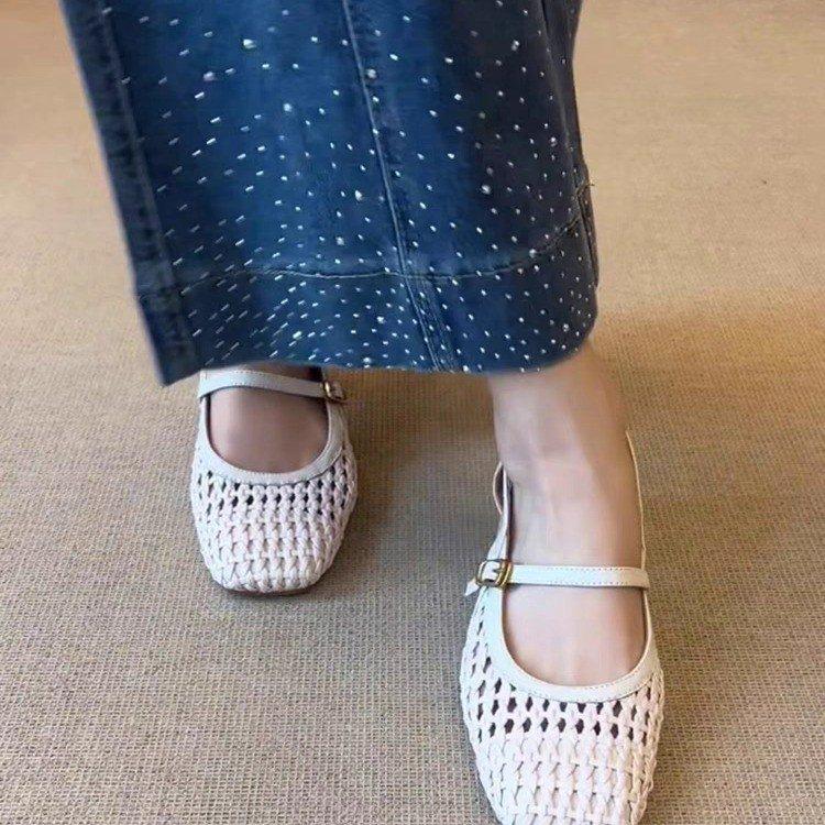 Версия из мягкой кожи~ Новые универсальные сандалии на толстом каблуке женские плетеные с квадратным носком, универсальная повседневная модная обувь