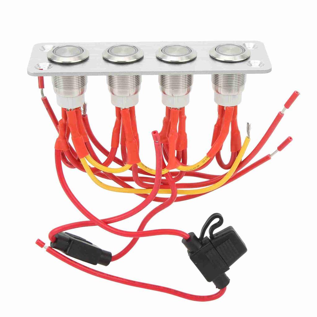 Панель переключателей на 4 клавиши, синяя подсветка, DC 12V 16A, кнопочный переключатель из нержавеющей стали для автодома, лодки