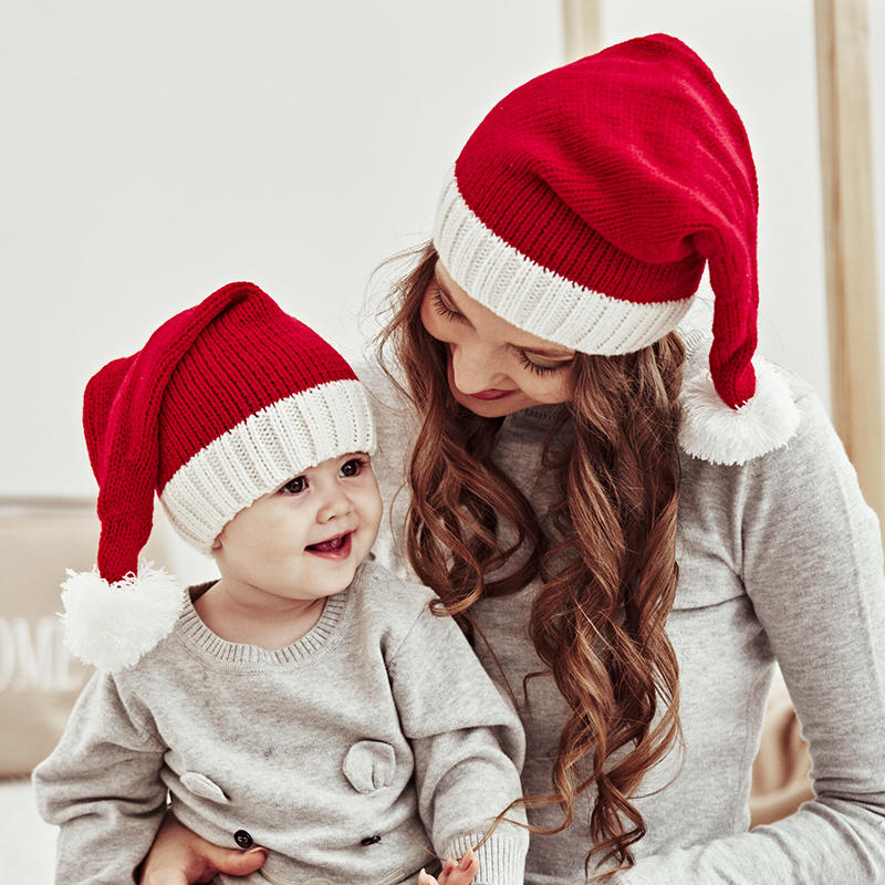 Cute Women Winter Hat Christmas Family Kids Adults Santa's Knit Soft Beanie Skull Cap for Christmas Party Supply