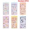 1-6Pcs Flocked 3D Relief Stickers Cute Cartoon Animals Stationery Sticker Journaling DIY Diary Laptop Phone Case Decoration