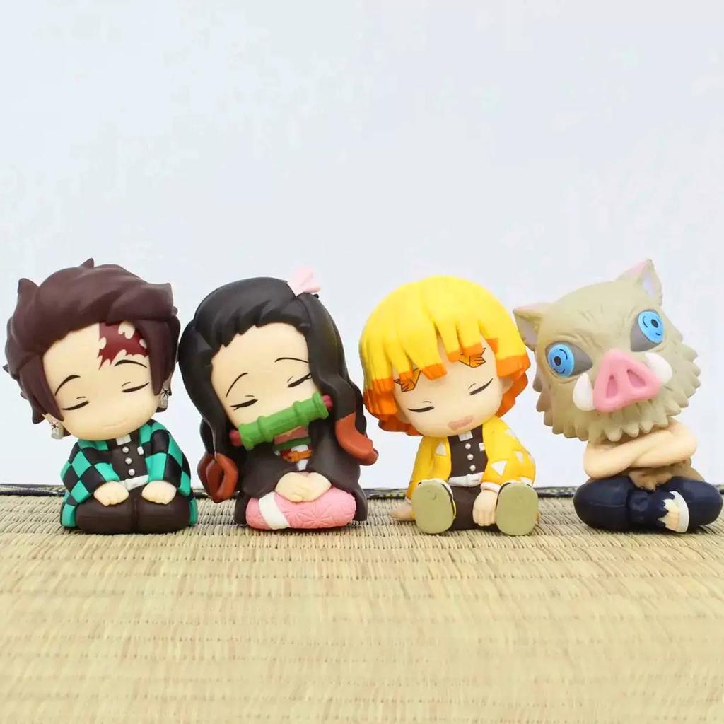 Demon Slayer Chibi-style Sitting Tanjiro And Zenitsu Agatsuma Toy Figurine/car Toy