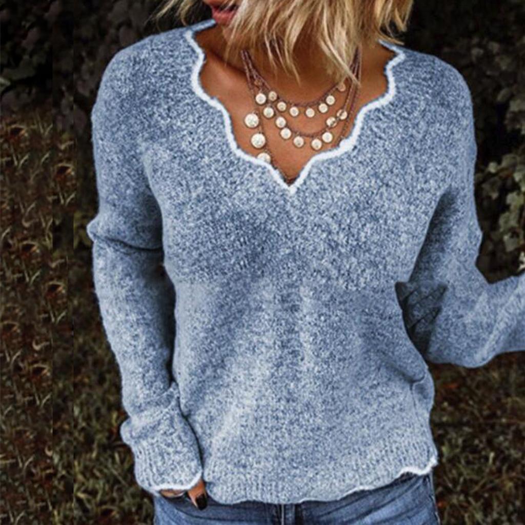 Женские вязаные свитера с V-образным вырезом, пуловеры, топы, женский однотонный повседневный джемпер, зимний женский с длинным рукавом