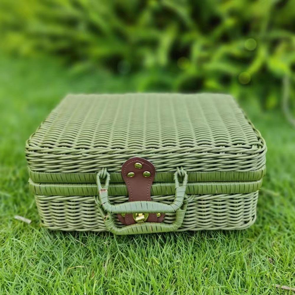 Straw Woven Rattan Basket Retro Cosmetic Storage Box New Rattan-like Finishing Box