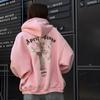 Женская толстовка с капюшоном и принтом на спине, модная свободная толстовка на молнии