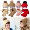 2 Pcs Kids Winter Hat Scarf Set Soft Cable Knitted Pom-Pom Hat Warm Scarf Set for Boys Girls Toddlers