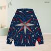 Girls Long Sleeve Hoodie Firework Printed Red Navy Gold Casual Pullover