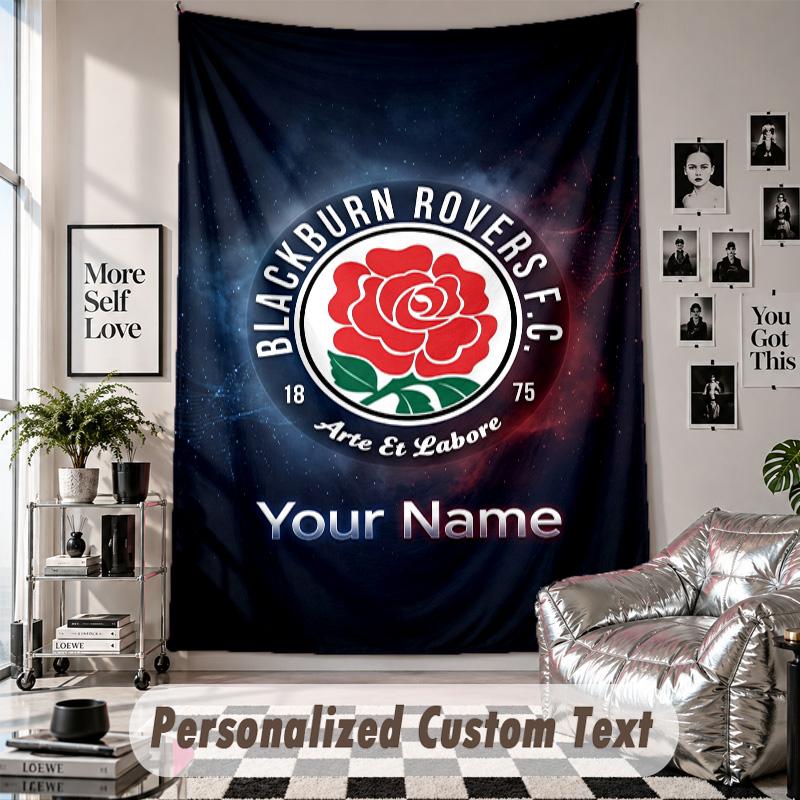 Wall Hanging Tapestry With Custom Name & Text, Blackburn Rovers Football Decorative Tapestry For Bedroom