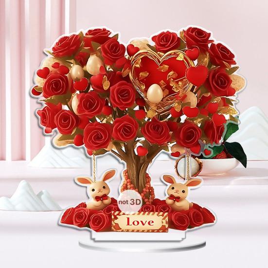 Акриловое украшение в виде розового дерева 2D, роза, цветок, настольное украшение для гостиной, полки, ТВ-тумбы, свадьбы, домашнего декора