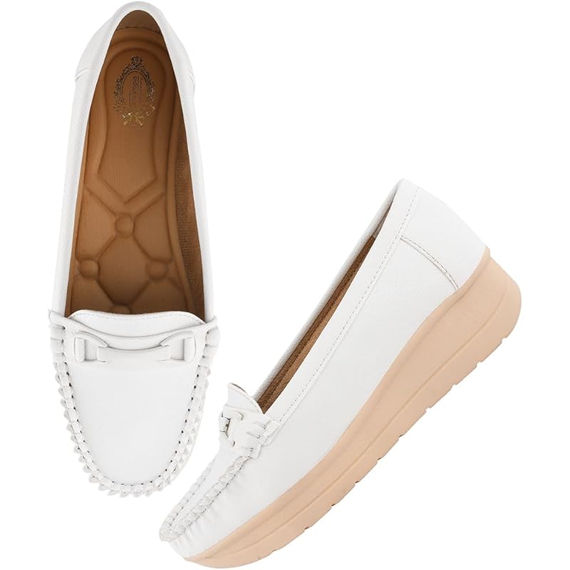 Shoetopai Women'S White Comfort Loafers  Soft Faux Leather Slip-On Shoes With Cushioned Sole, Casual Footwear Eu39