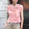 ZANZEA Women's Summer Round Neck Short Sleeves Pleated Bow Decoration Solid Color Loose Blouse