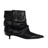 Black Pointed Toe Soft Leather Ankle Boots for Women Fashion Pleated Kitten Heel Designer Boots 2026 Winter New Botas Para Mujer