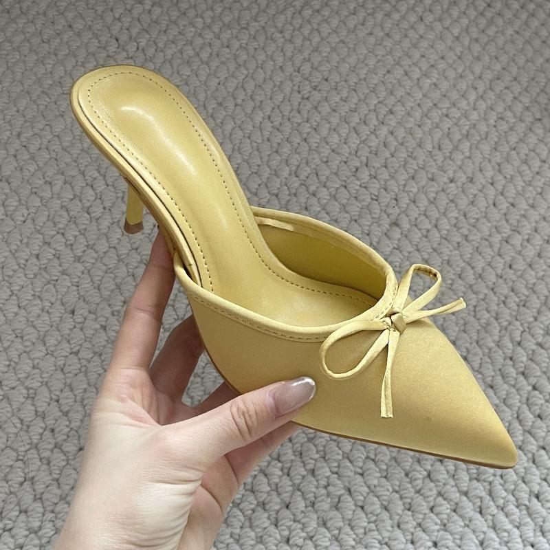 Мода Большой Размер 43 Модные Туфли-лодочки с бантом-бабочкой Женские С острым носом Слайды Женские Туфли-лодочки на каблуке Сандалии Обувь Мюли