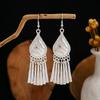 Bohemian Long Leaf Tassel Earrings - Imitation Silver, Miao Ethnic Style