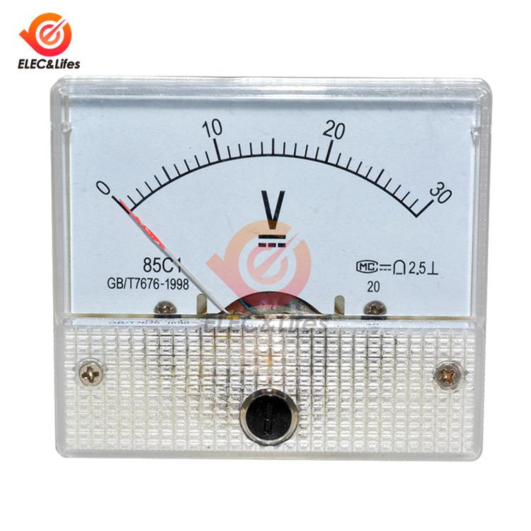 DC 12V 24V Analog Voltmeter 85C1 Analog Panel Volt Monitor Voltage Meter Gauge White 0~30V 0~50V Mechanical Voltmeters Pointer