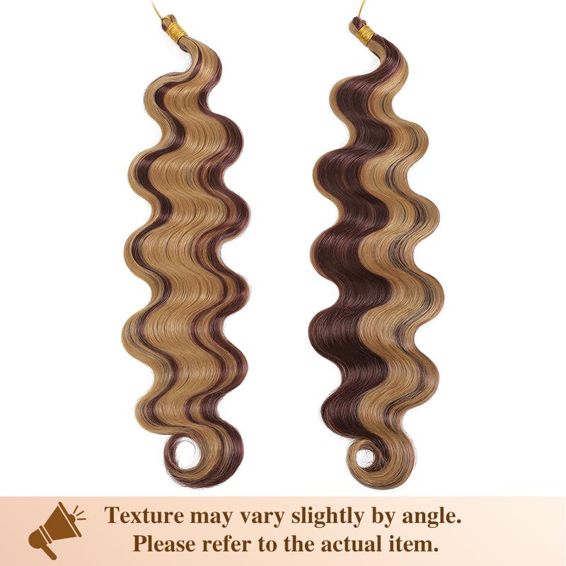 24" Body Wave Braiding Hair Extensions 3-5Pcs Synthetic Pre-Feathered Black Boho Box Braids for Goddess French Curl Crochet Hair