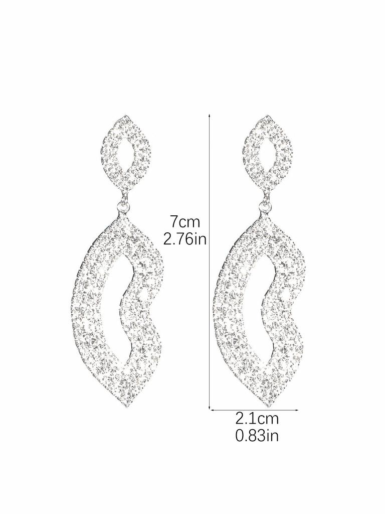 Fashion Luxury Shiny Rhinestone Long Earrings Geometric Hollow Lip Print Shape Pendant Female Earrings 1 Pair